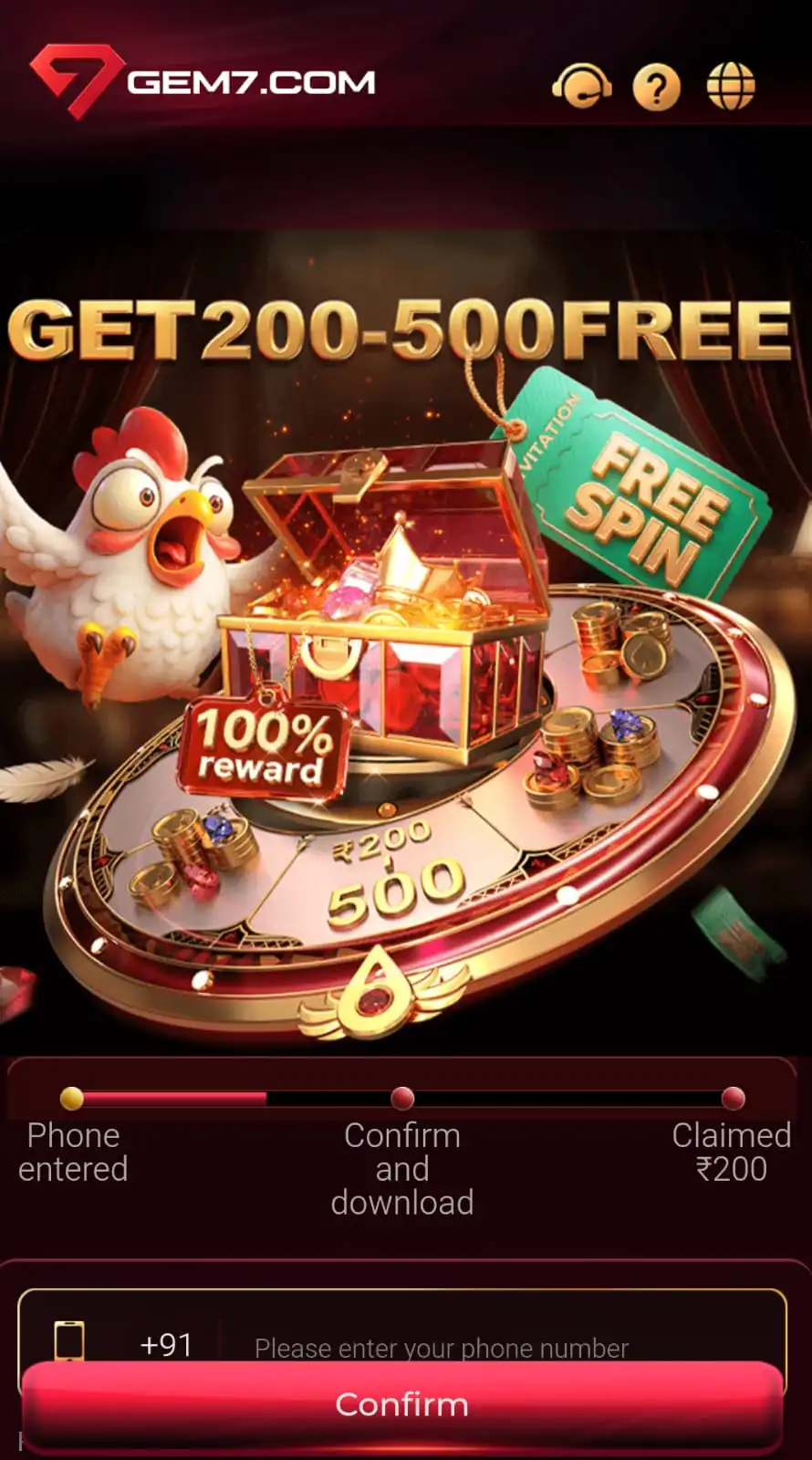 Dhan7 Game mobile app and gaming interface