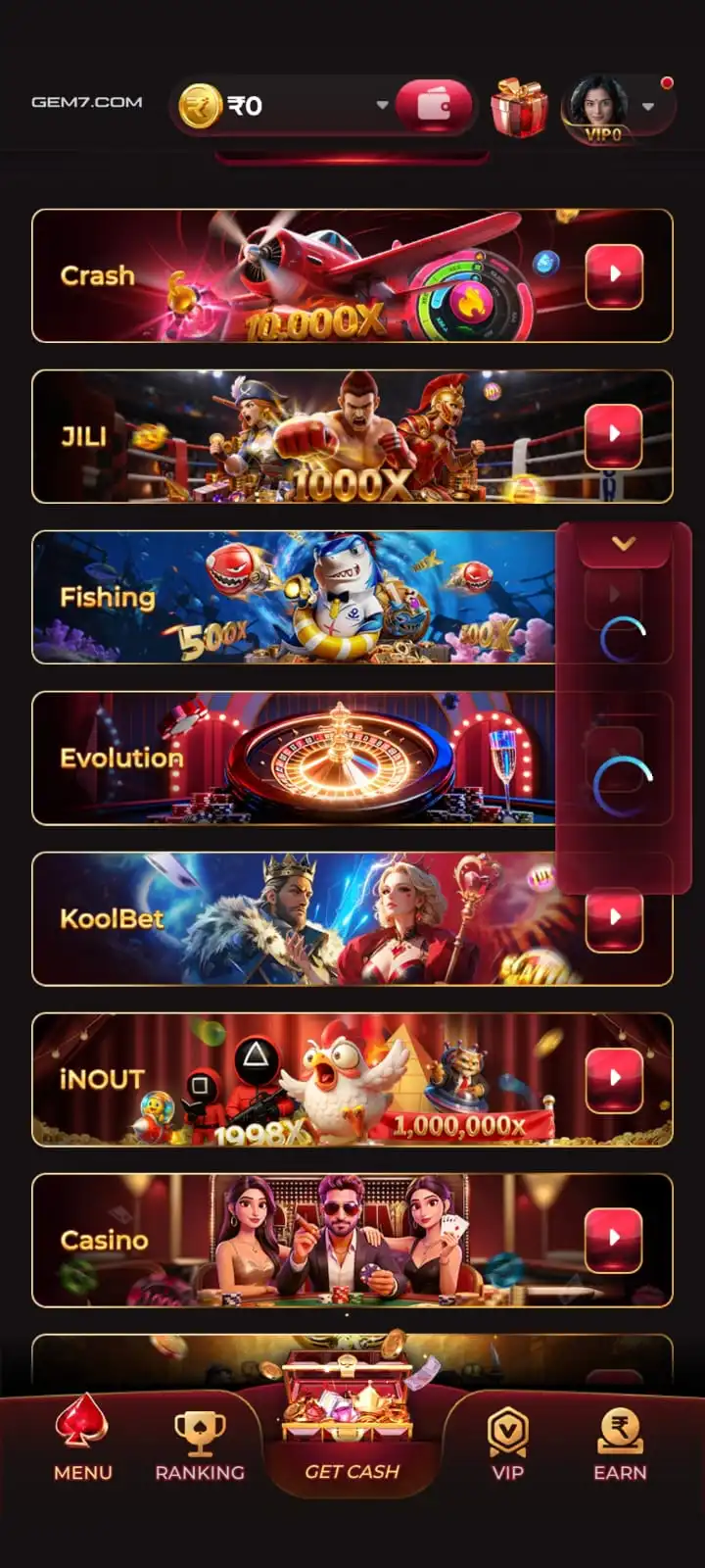 Dhan7 Game Android gaming and account screen