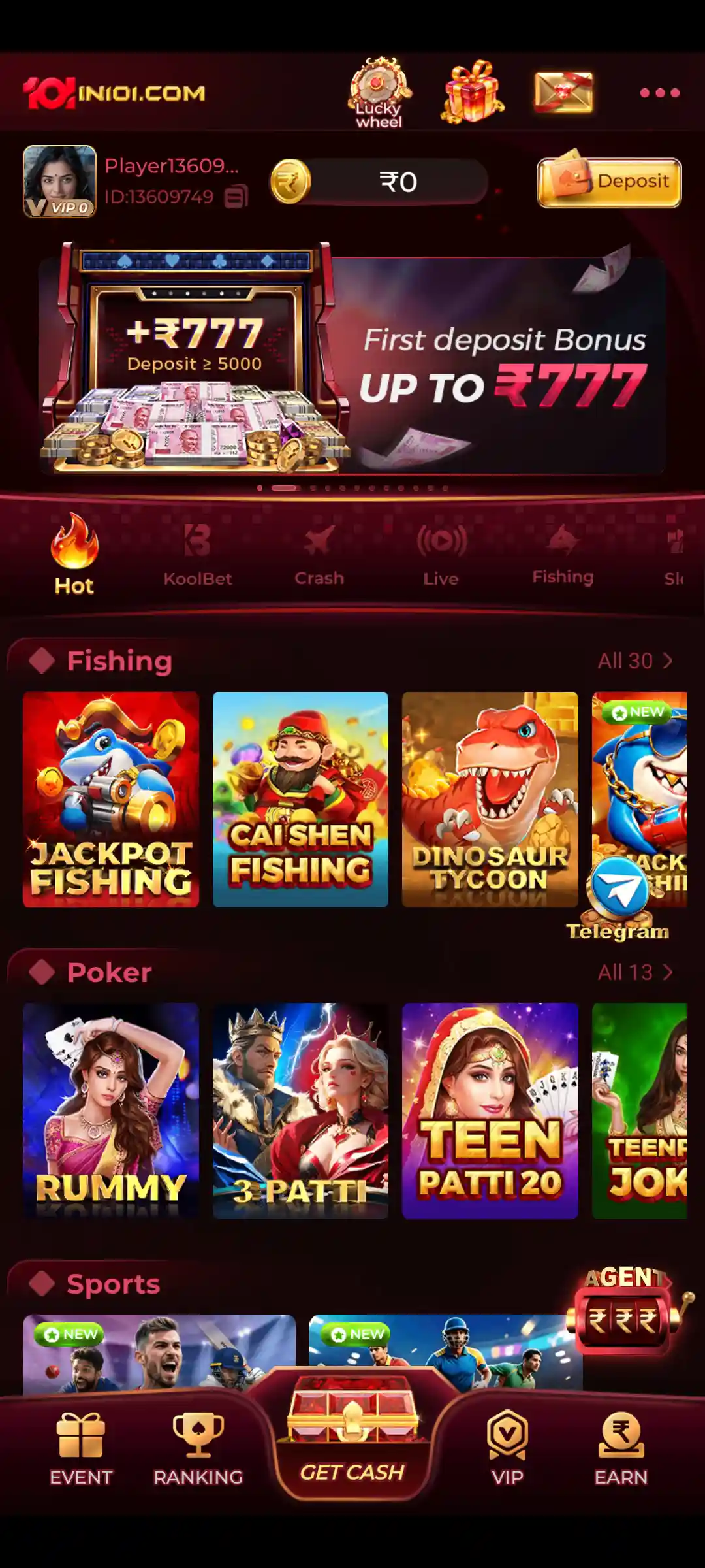 IN101 Game mobile bonus and rewards interface